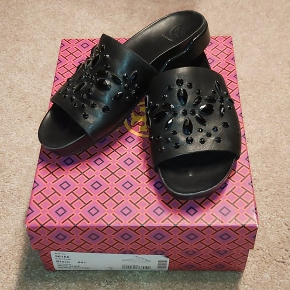 Tory Burch black Nappa leather Brae slide size 7